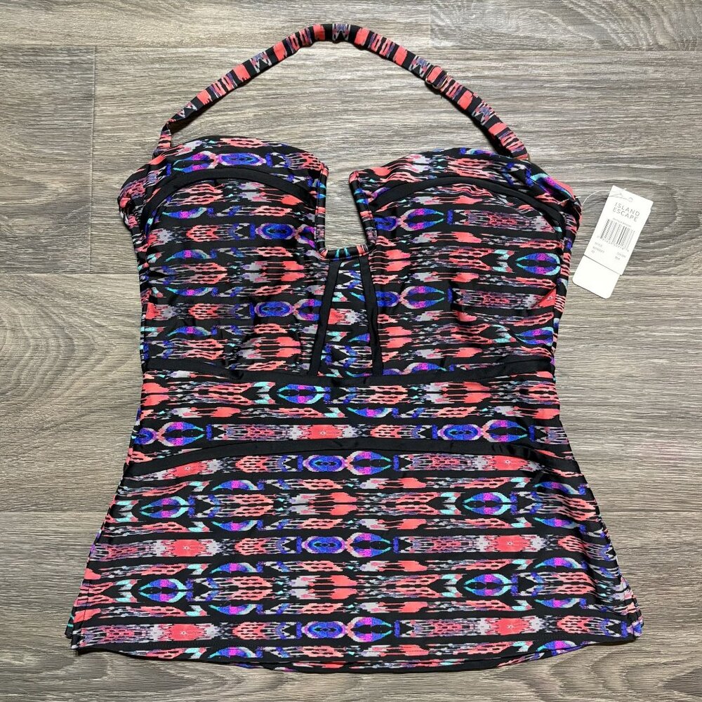 NEW Island Escape SZ 10 Antiqua Bandini Tribal Print Tankini Top Multi Swimsuit